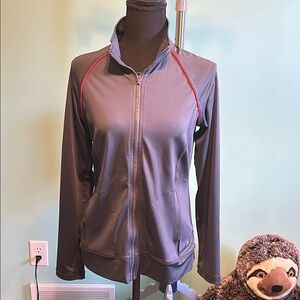 Danskin Now Gray and Red Performance Jacket with Standing Collar